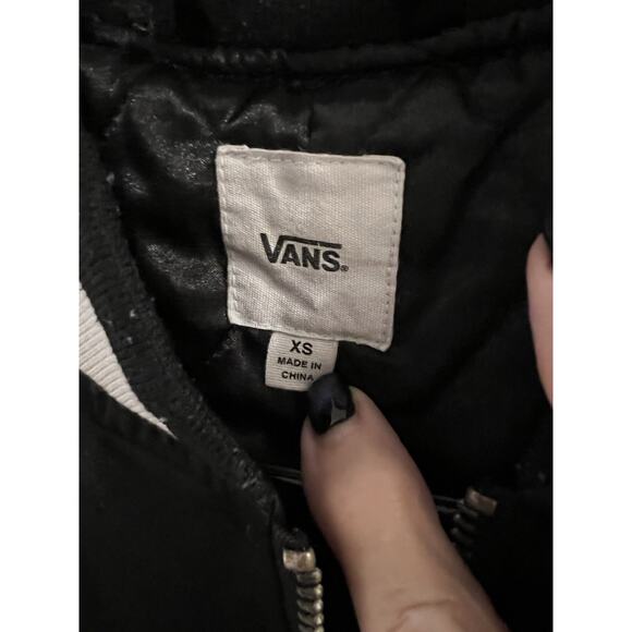 Vans Black White Souvenir Tiger Floral Embroidered Bomber Jacket Quilted Sz Xs - Picture 7 of 12